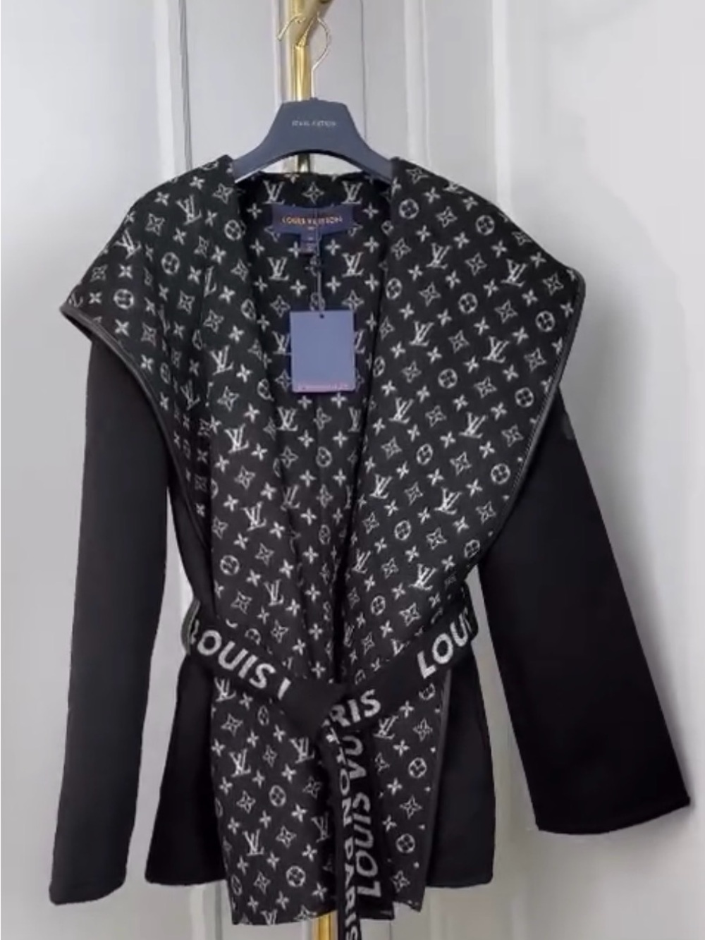Louis Vuitton Black Monogram Shawl-Collar Trench Coat